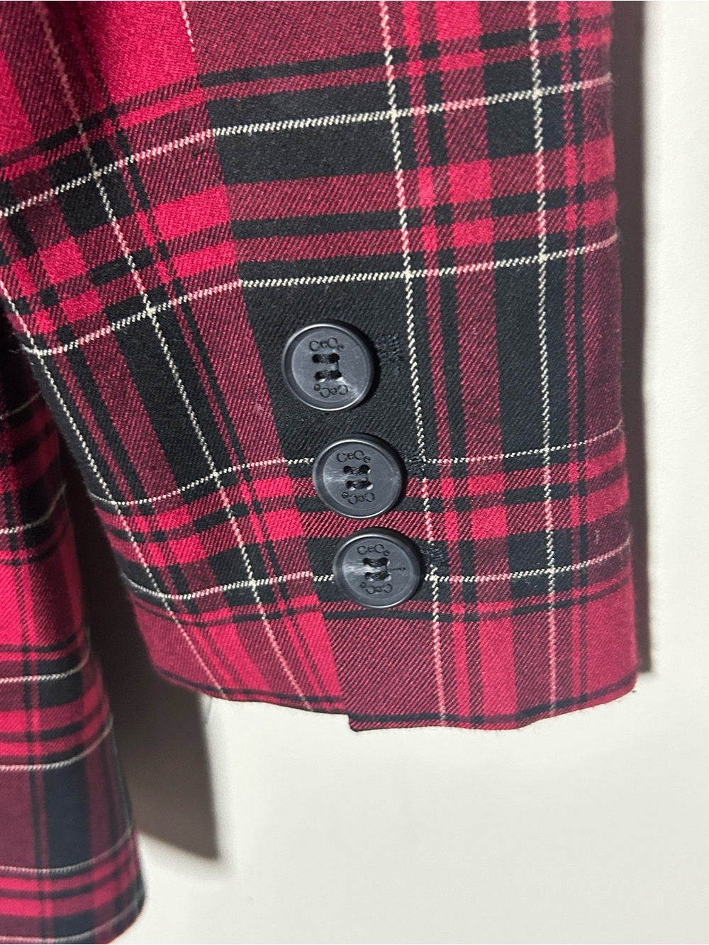 CeCe Red and Black Plaid Double-Breasted Blazer - Picture 5 of 10